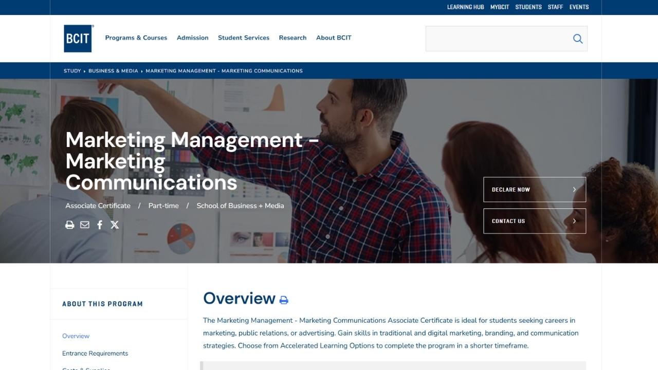 BCIT - Marketing Management - Marketing Communications Associate Certificate