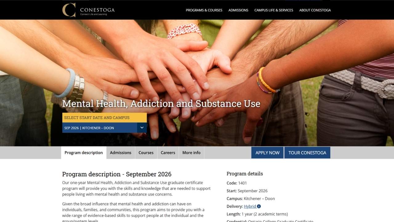 Conestoga College - Mental Health, Addiction and Substance Use (Graduate Certificate)