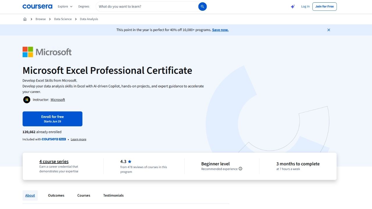 Coursera - Microsoft Excel Skills Professional Certificate