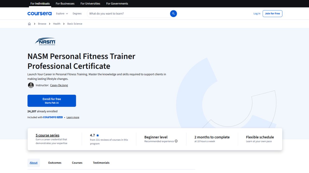 Coursera - NASM Personal Fitness Trainer Professional Certificate