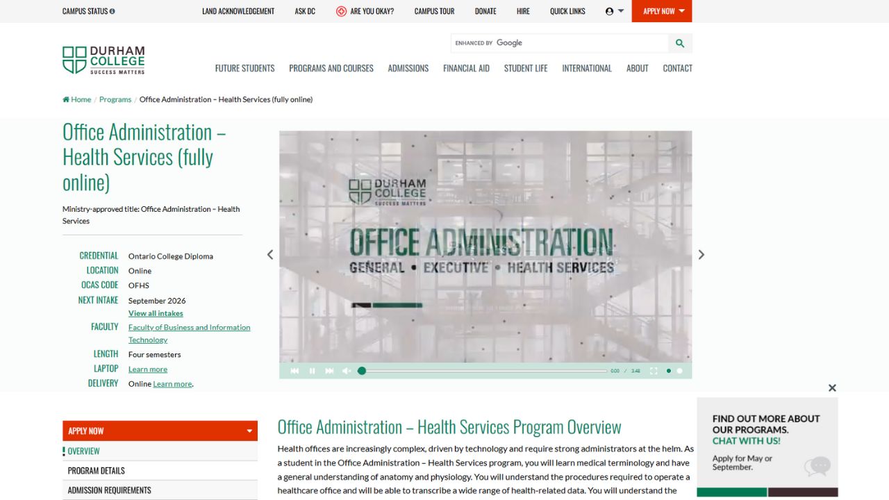 Durham College - Office Administration – Health Services (Online)