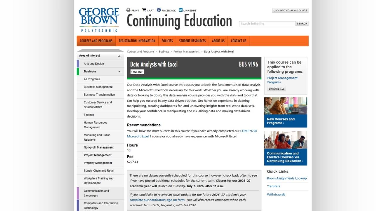 George Brown College - Data Analysis with Excel