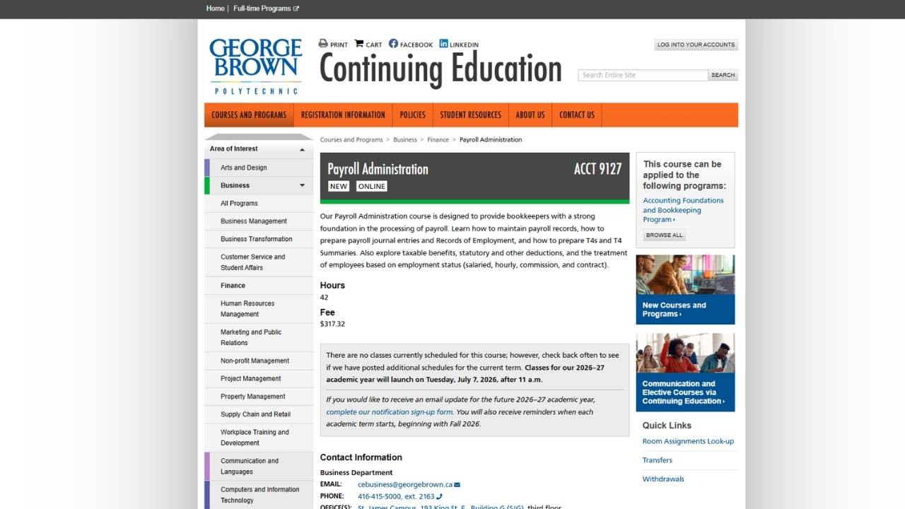 George Brown College - Payroll Administration