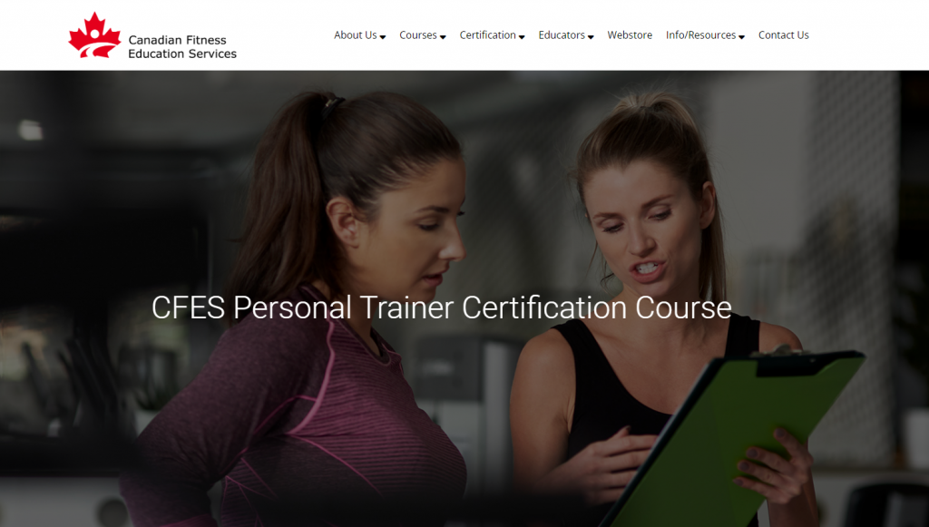 The screenshot from the online course of Canadian Fitness Education Services - Personal Trainer Certification Course
