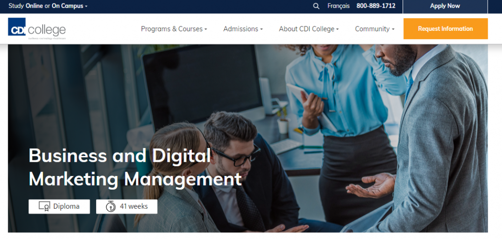 The screenshot from the course CDI College - Business and Digital Marketing Management