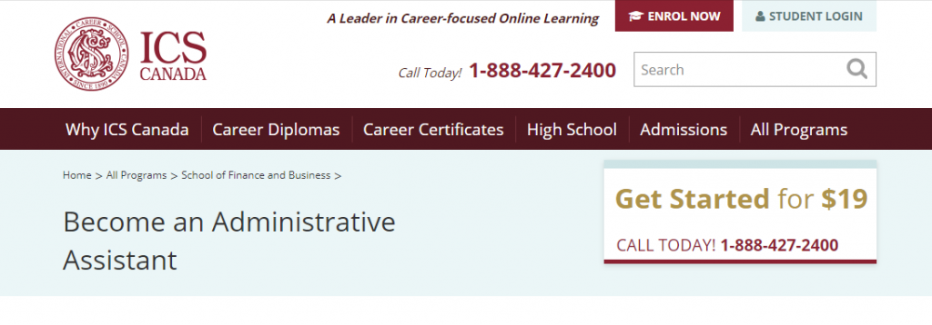the screenshot from the course ICS Canada - Online Administrative Assistant Training Program