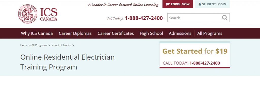 the screensot from the online course ICS Canada - Online Residential Electrician Training Program