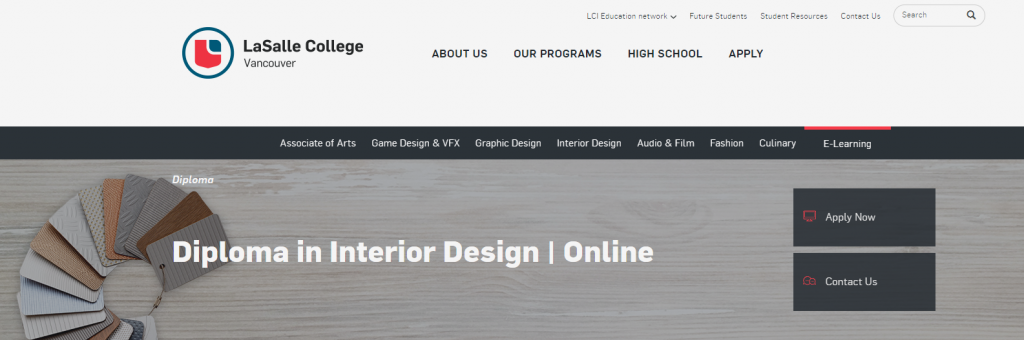 the screenshot from LaSalle College Vancouver - Diploma in Interior Design - Online
