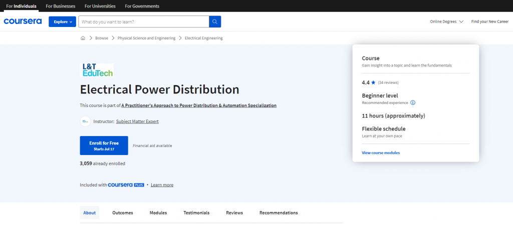 the screenshot from the course of Coursera - Electrical Power Distribution Course
