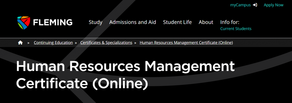 the screenshot from the online course of Fleming College - Human Resources Management Certificate