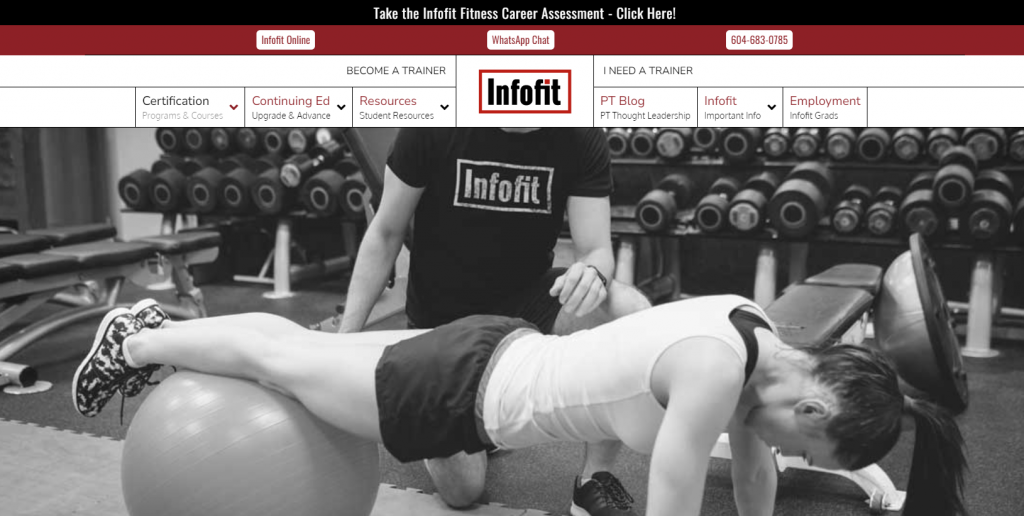 The screenshot from the online course of Infofit - Certified Personal Trainer