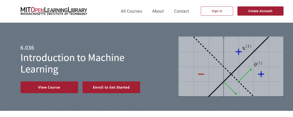 the screenshot from the online course Introduction to Machine Learning
