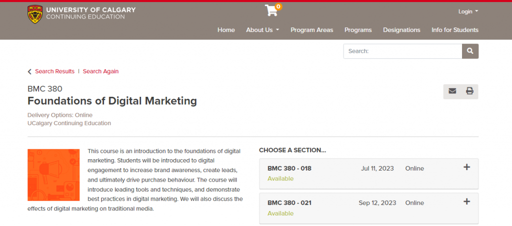 The screenshot from the course University of Calgary Continuing Education - Foundations of Digital Marketing