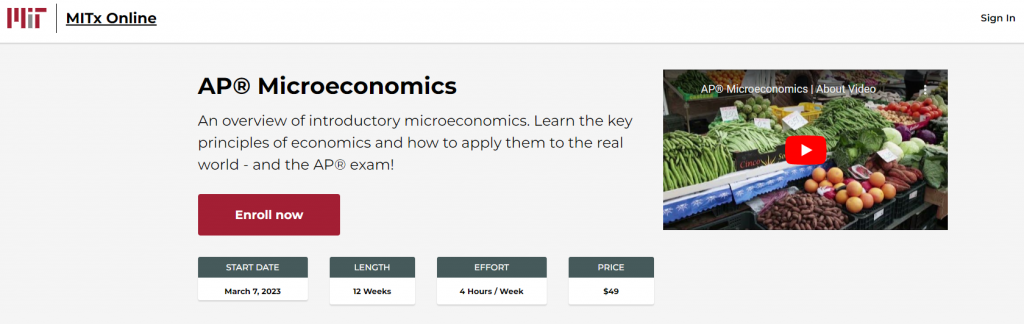 The screenshot from the course AP® Microeconomics