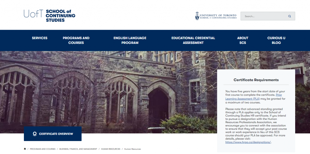 the screenshot from the course University of Toronto School of Continuing Studies - Human Resources Certificate