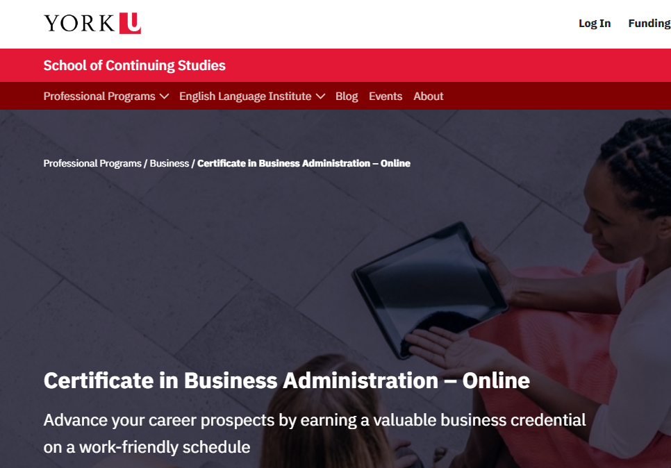 The screenshot from the course York University - Certificate in Business Administration – Online