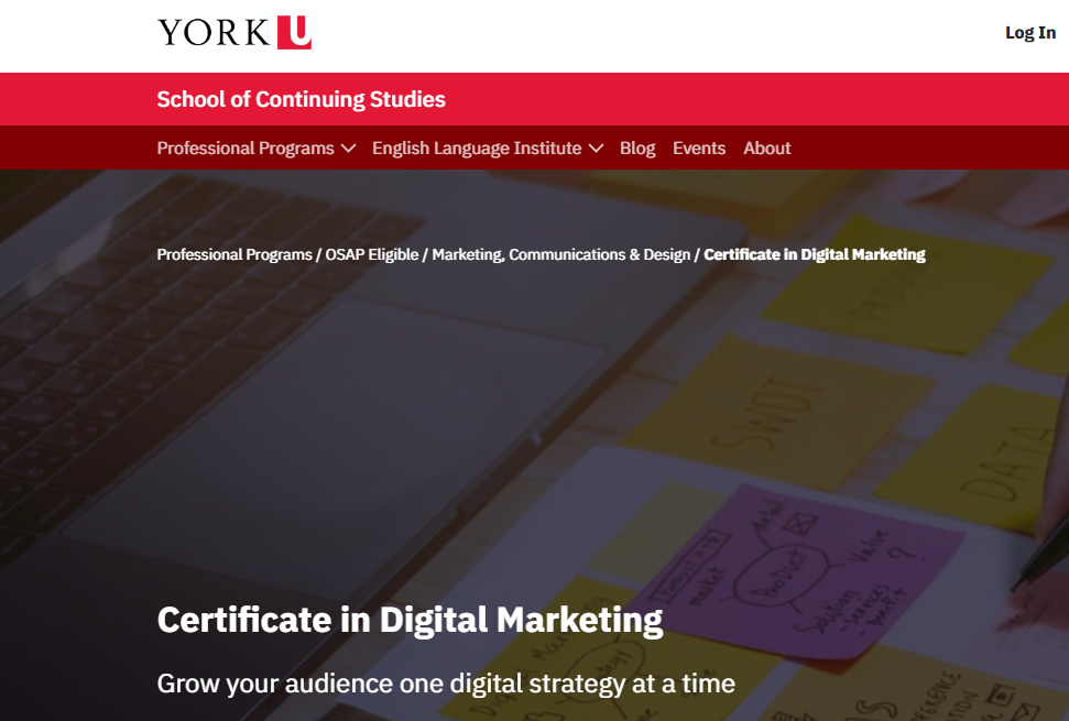 the screenshot from the online course York University Continuing Studies - Certificate in Digital Marketing