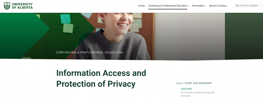 the screenshot from The University of Alberta - Information Access and Protection of Privacy (IAPP)