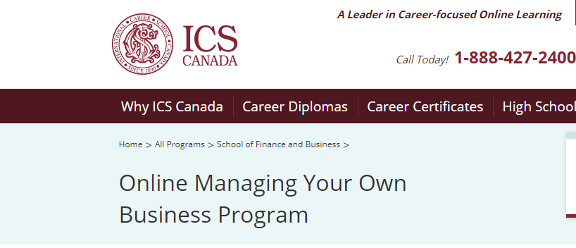 The screenshot from the online course ICS Canada - Online Managing Your Own Business Program
