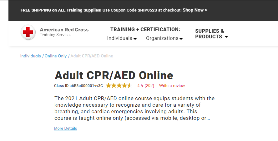 the screenshot from the online course Red Cross Adult CPR/AED Online