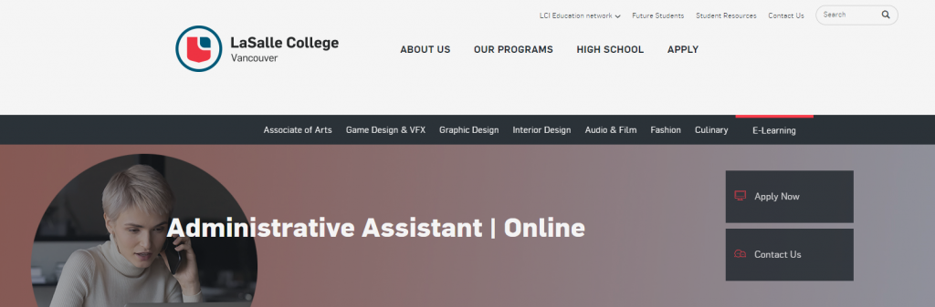 The screenshot from the online course LaSalle College Vancouver - Administrative Assistant Online Course