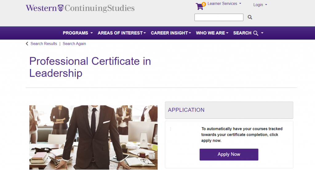 the screenshot from the course of Western Continuing Studies - Professional Certificate in Leadership