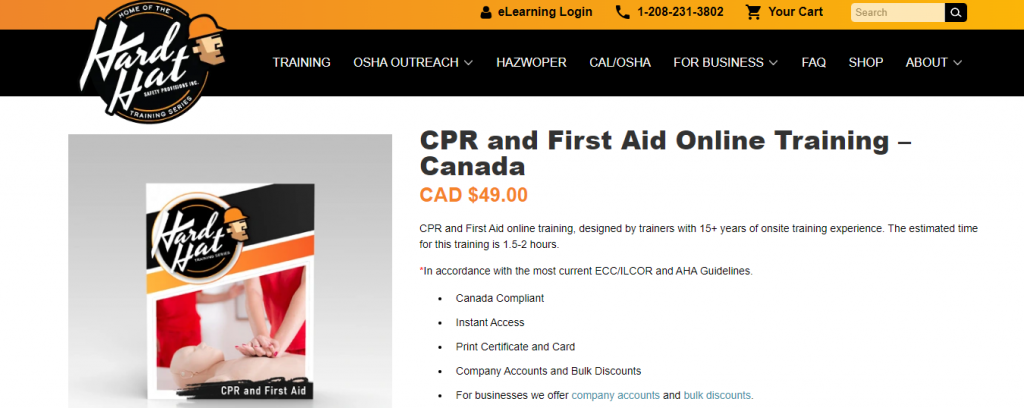 the screenshot from the course Hard Hat - CPR and First Aid Online Training Canada