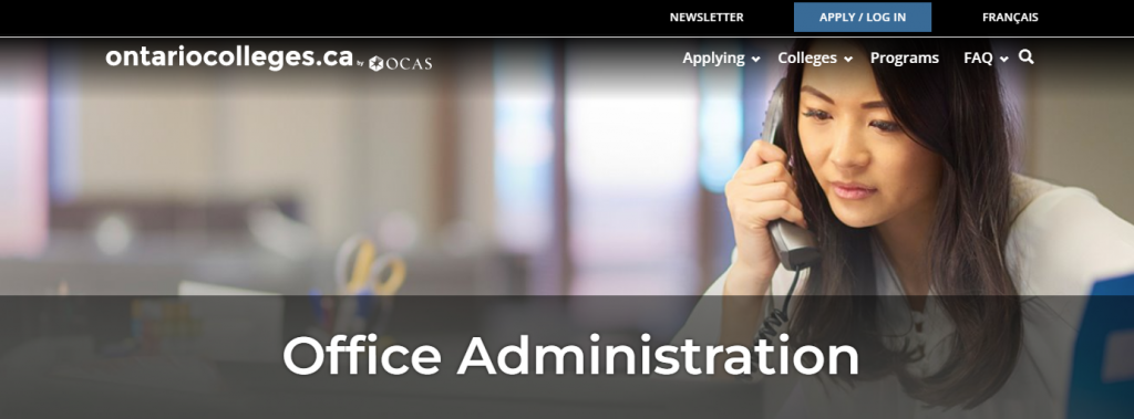 The screenshot from the online course Ontario Colleges - Office Administration 