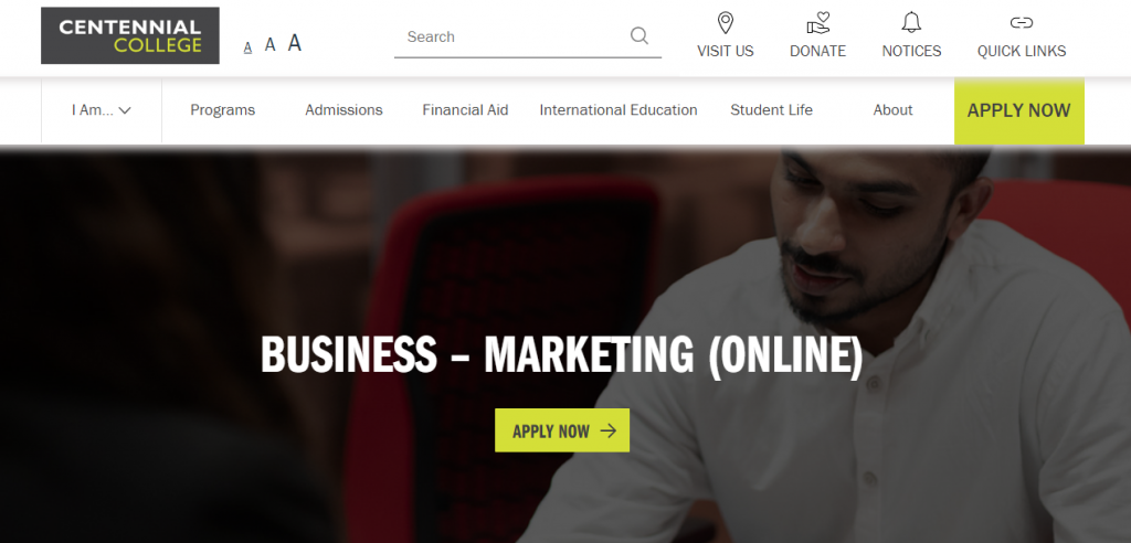 the screenshot from the online course of Centennial College - Business Marketing Online