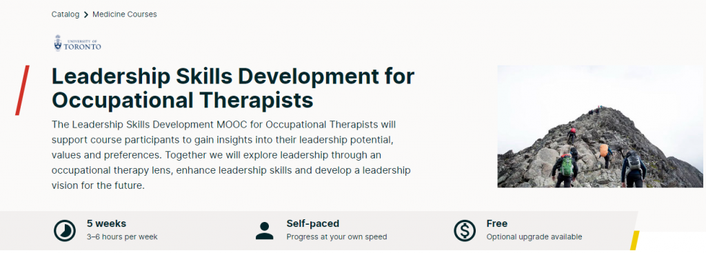 the screenshot from the EdX - University of Toronto - Leadership Skills Development for Occupational Therapists