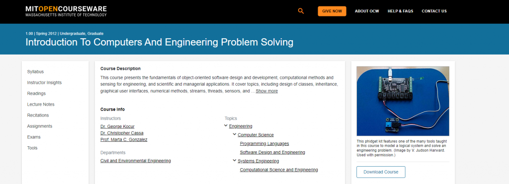 The screenshot from Introduction To Computers And Engineering Problem Solving