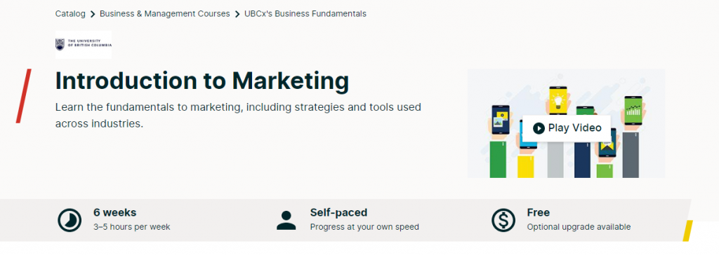 the screenshot from the course EdX - University of British Columbia - Introduction to Marketing