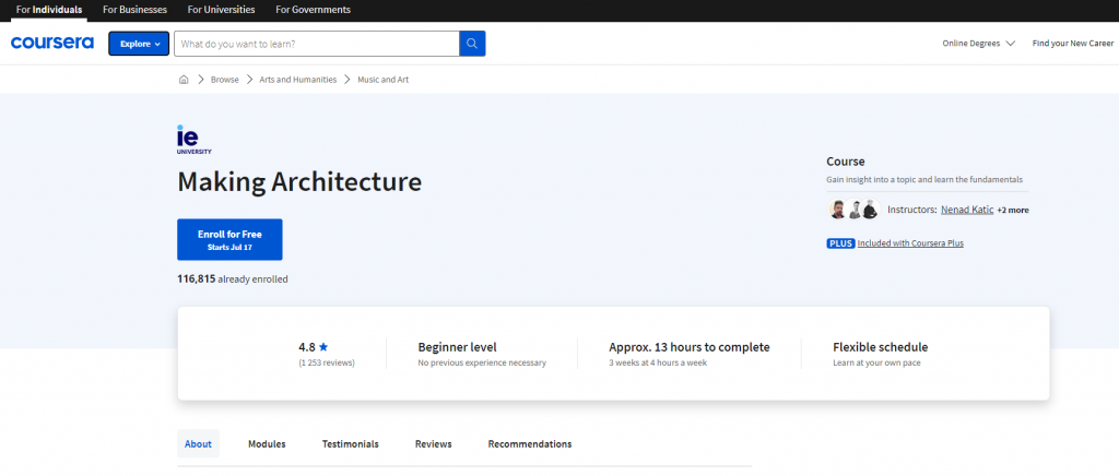 the screenshot from the course of Coursera - Making Architecture