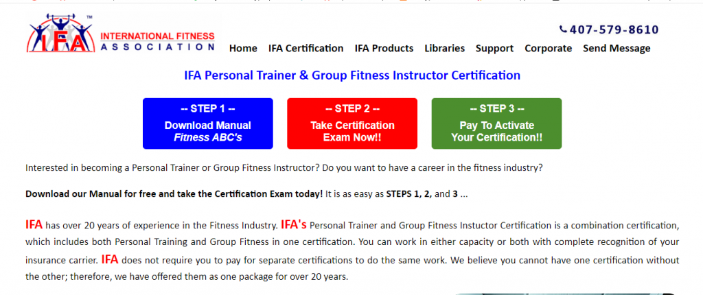 The screenshot from the online course of IFA - Personal Trainer & Group Fitness Instructor Certification