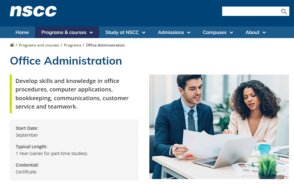 the screenshot from the course Nova Scotia Community College - Office Administration