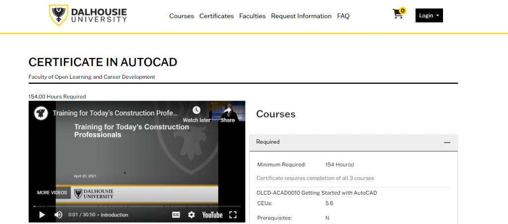 the screenshot from the course of Dalhousie University - Certificate in AutoCAD