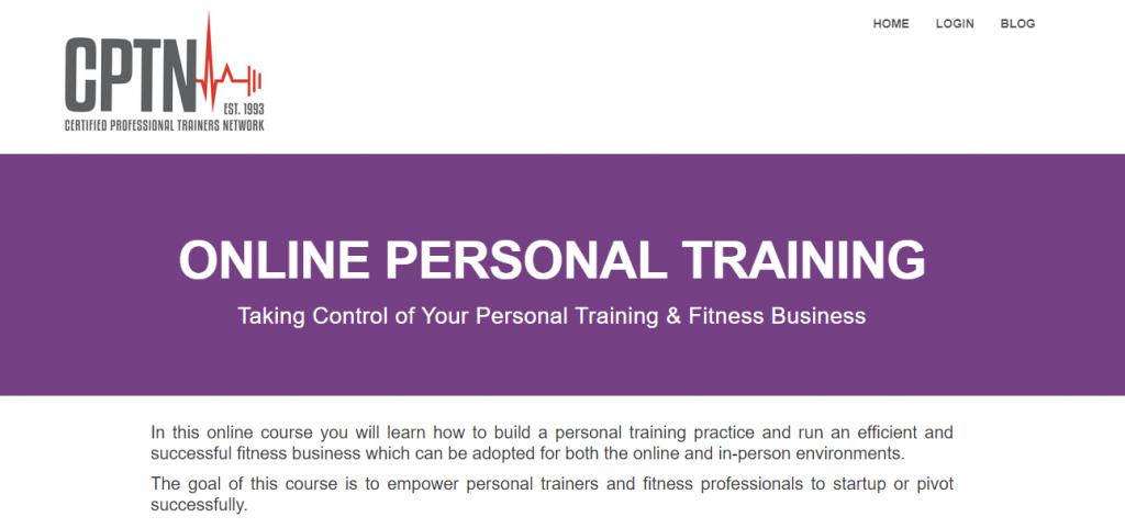The screenshot from the online course of Certified Professional Trainers Network (CPTN ) - Online Personal Training