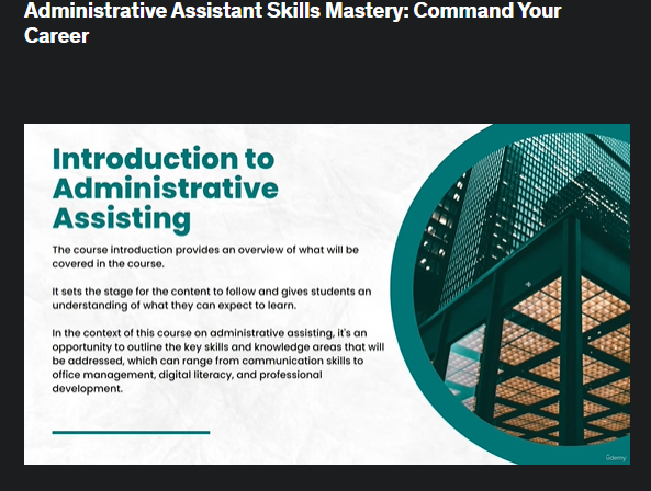 the screenshot from the course of Udemy - Administrative Assistant Skills Mastery: Command Your Career