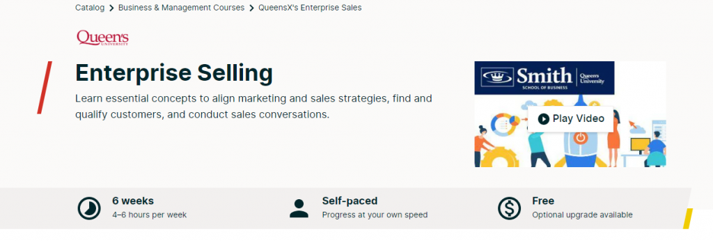 the screenshot from the course of EdX - Queen's University - Enterprise Selling