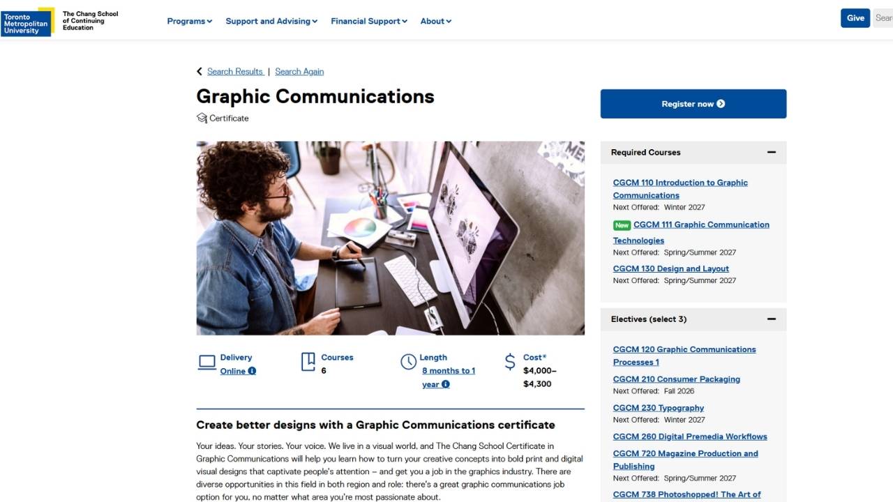 Toronto Metropolitan University Continuing Education - Graphic Design Certificate