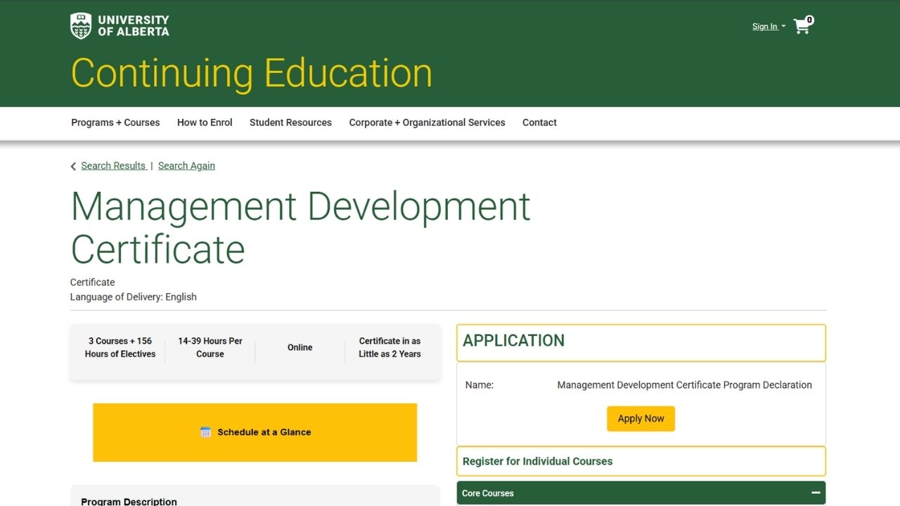 University of Alberta - Business Management Certificate