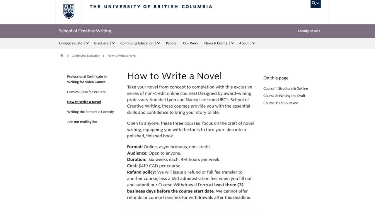 University of British Columbia - How to Write a Novel