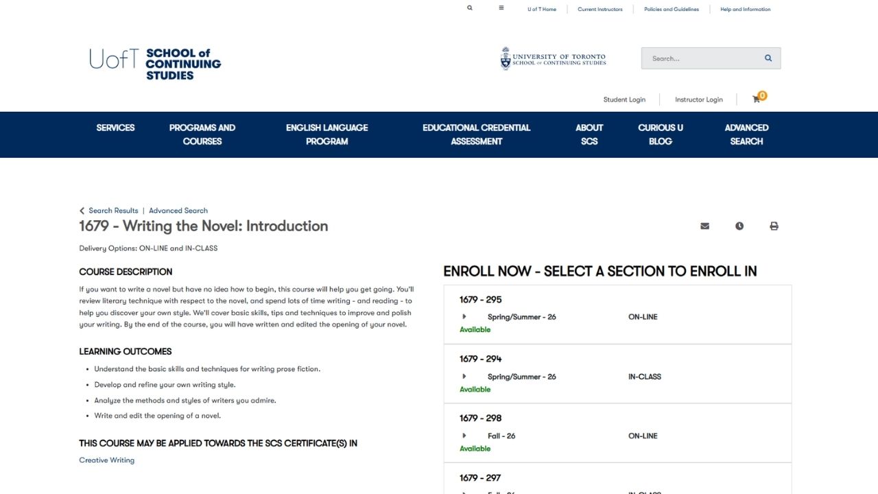 University of Toronto - Writing a Novel: Introduction