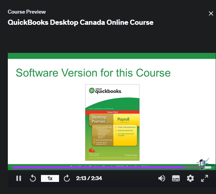 The screenshot from Udemy - QuickBooks Desktop Canada Online Course 