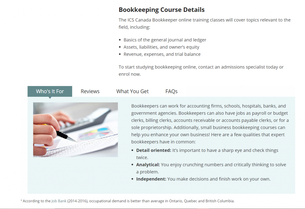 The screenshot from bookkeeping course of Online Bookkeeping Course - ICS Canada
