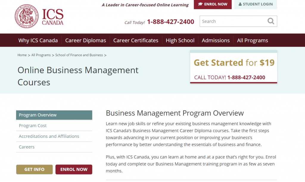 The screenshot from the course ICS - Business Management Program