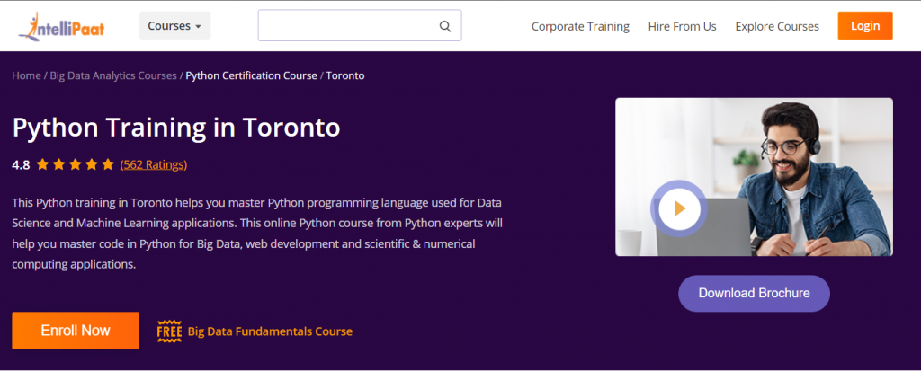 the screenshot from Intellipaat - Python Training in Toronto