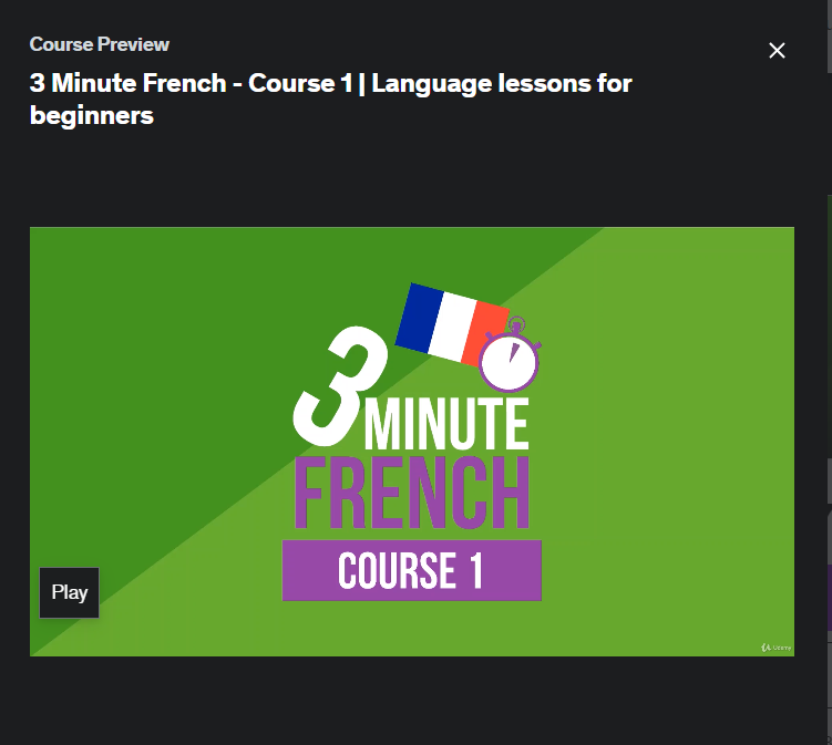 The screenshot from Udemy's course of French language for Canadians