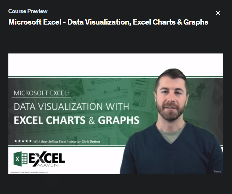 The screenshot from course Microsoft Excel - Data Visualization, Excel Charts & Graphs
