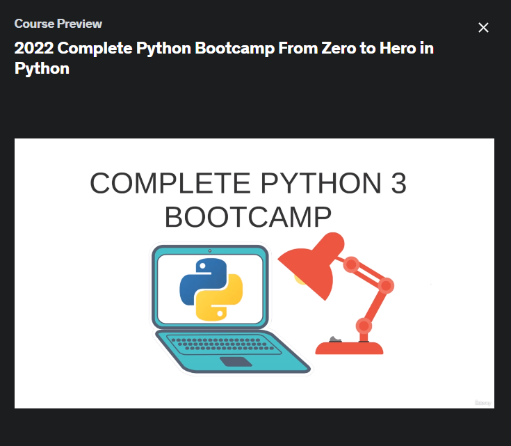 the screenshot from Udemy - Complete Python Bootcamp